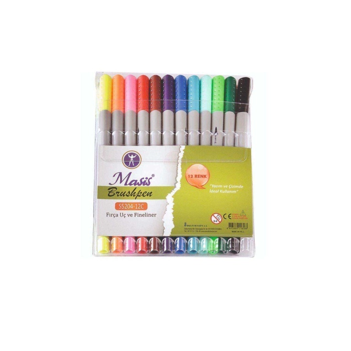 Fırça Uçlu 12 Renk Fineliner Kalem