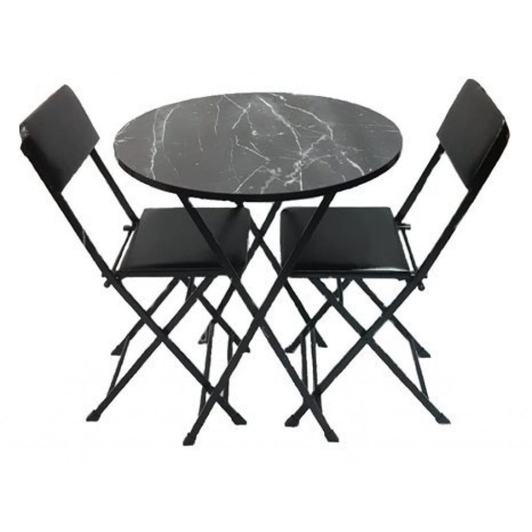 Mutfak Balkon Masası Siyah- 70 cm Ve 4 Sandalye