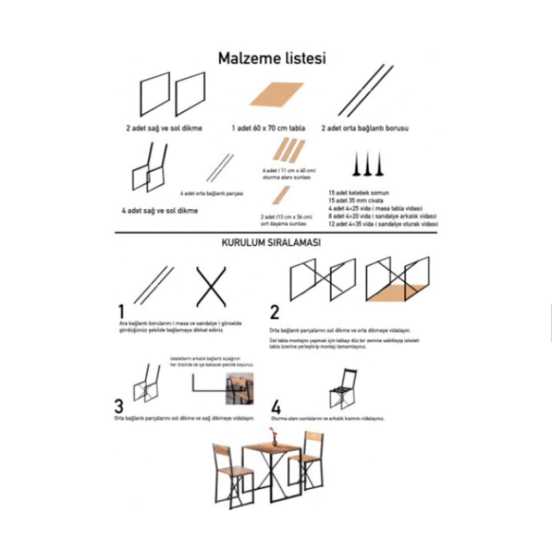 Balkon - Mutfak Masa Sandalye 2 Kişilik