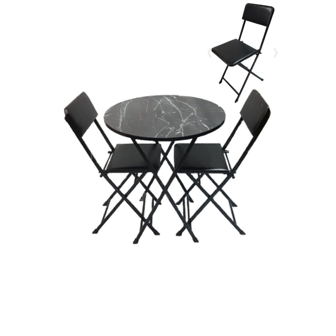 Yuvarlak Masa ve 3 Adet Siyah Sandalye