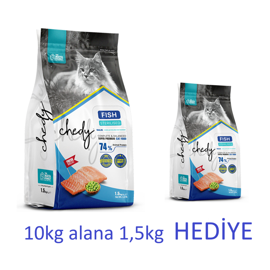 Chedy Balık Etli Kısırlaştırılmış Kedi Maması- 10 kg alana 1/5 kg HEDİYE