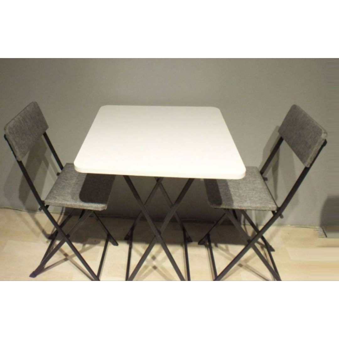 Katlanır Masa Sandalye Takımı Kare Çam  Deri Siyah Sandalye