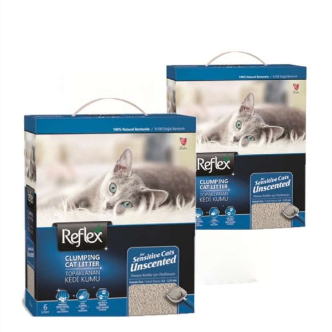 Reflex Hassas Kediler için Kokusuz Süper Hızlı Topaklanan Kedi Kumu 6 lt 2 Adet