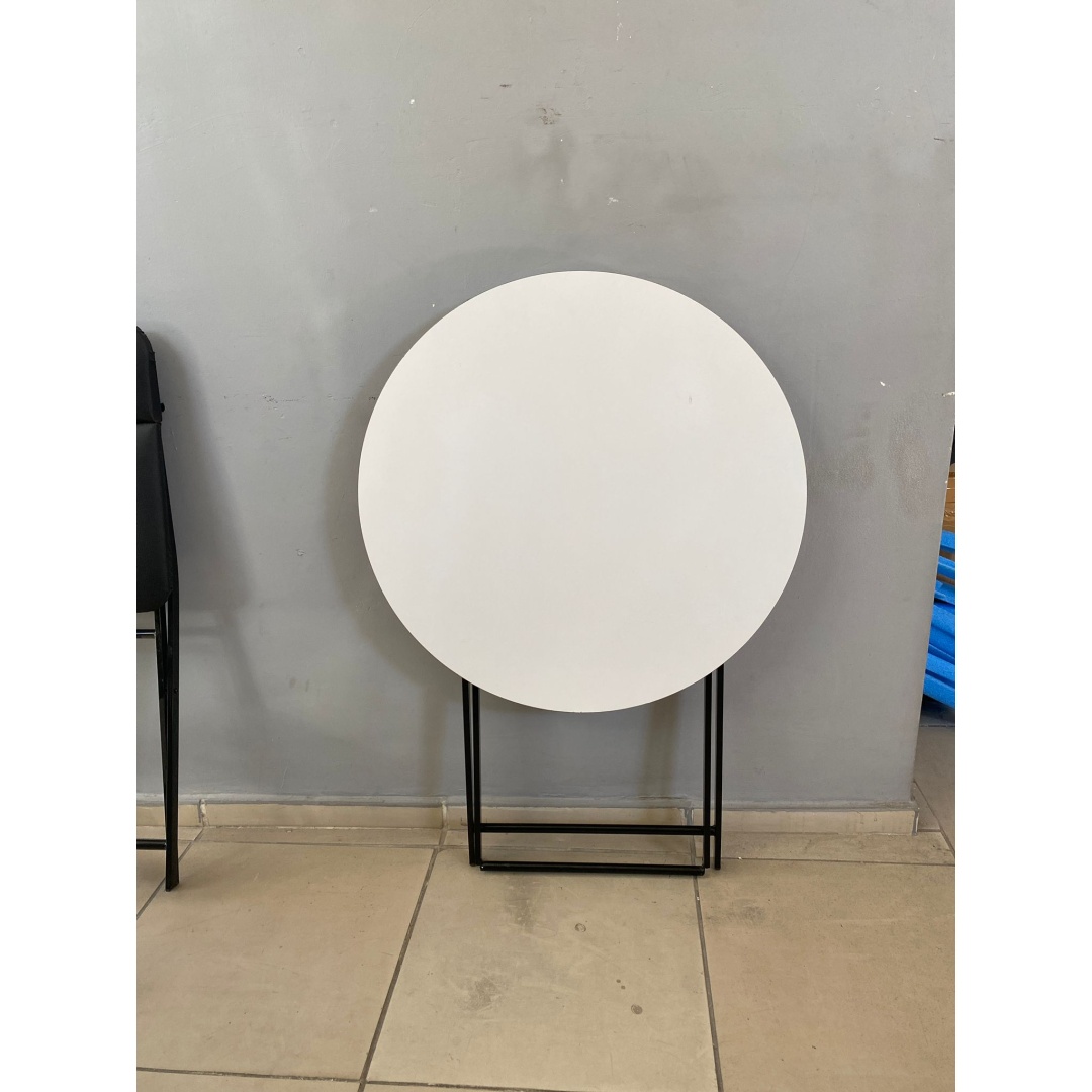 Yuvarlak Katlanır Bistro Masa Siyah Mermer Desenli 70 cm