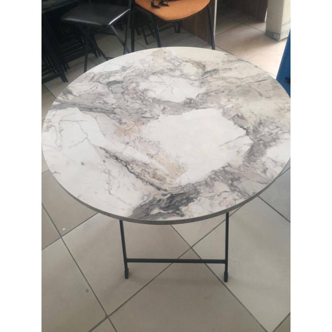 Yuvarlak Katlanır Bistro Masa Siyah Mermer Desenli 70 cm