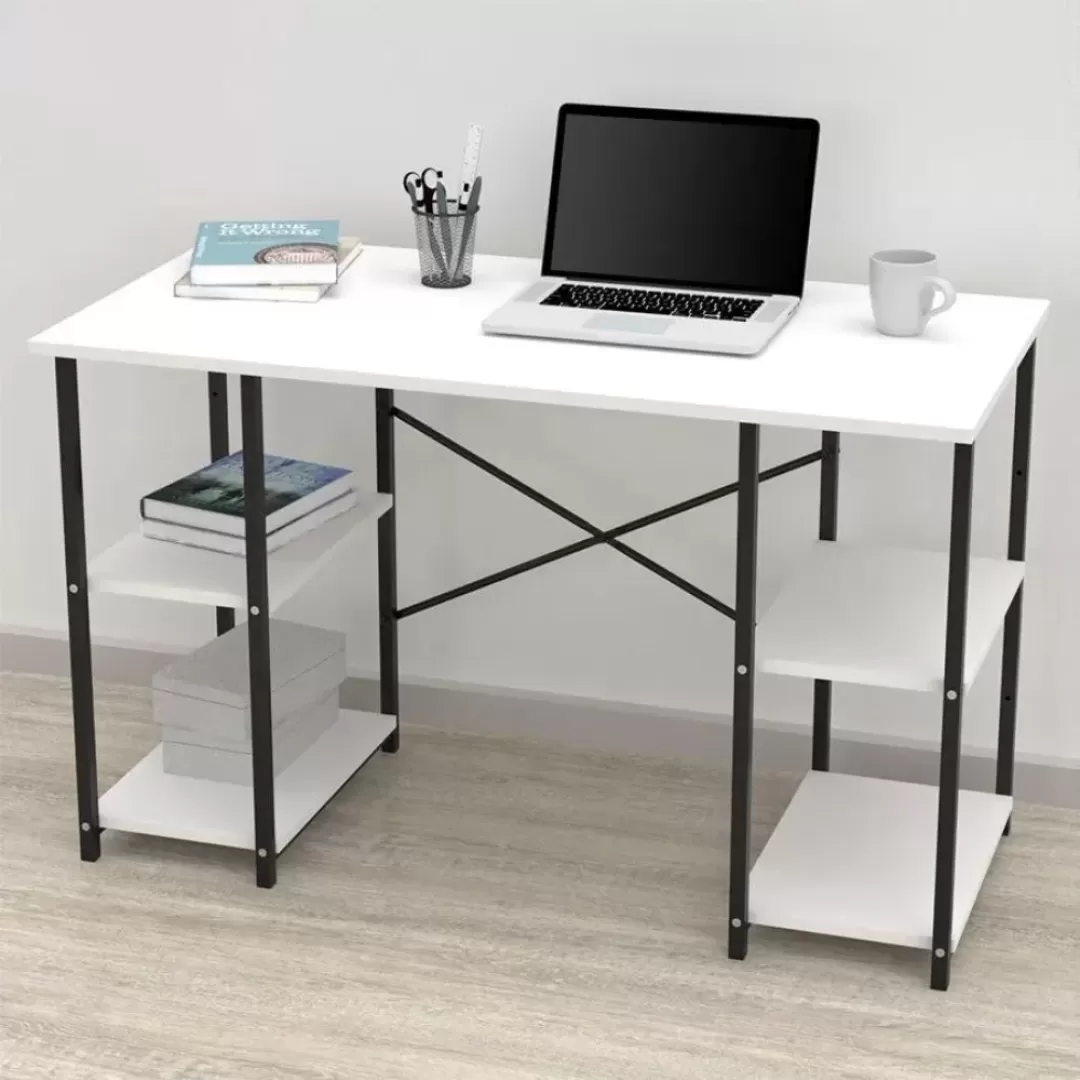 Beyaz 4 Raflı Çalışma Masası - Modern ve Fonksiyonel Ofis Çözümü
