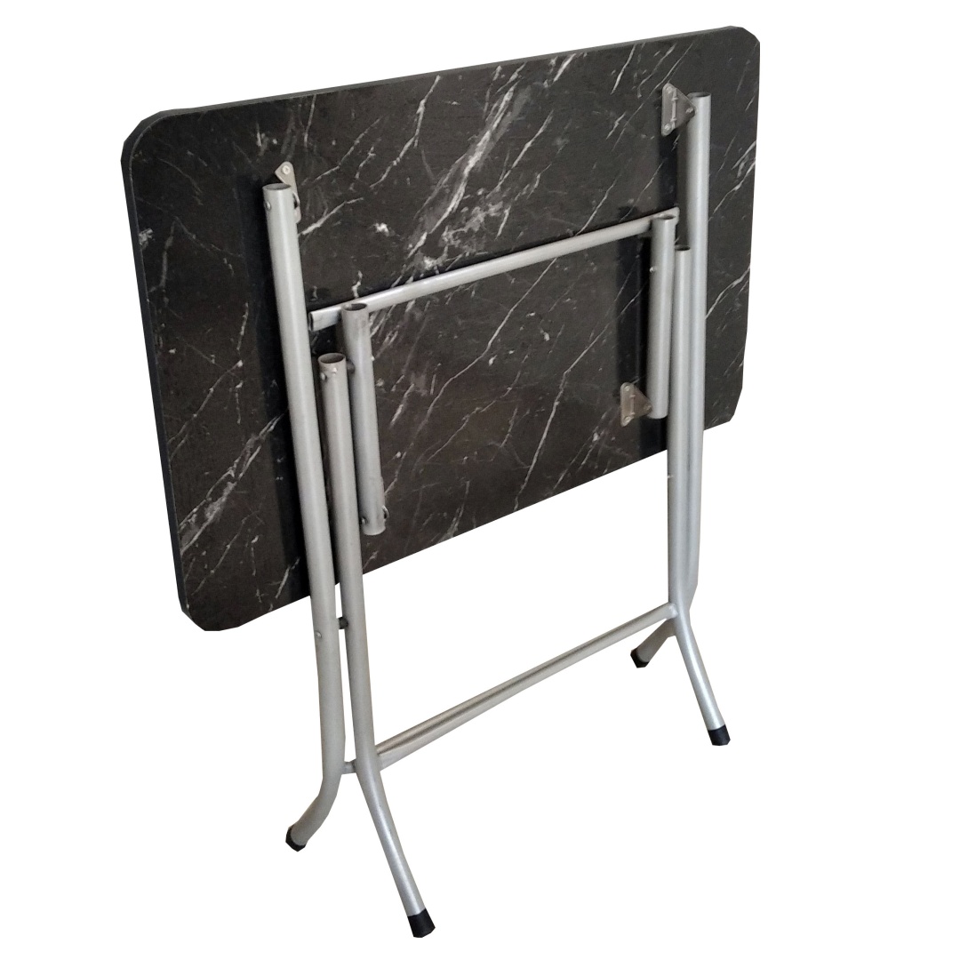 Mermer Desenli Gri Katlanır Balkon Masası - 90*60 cm