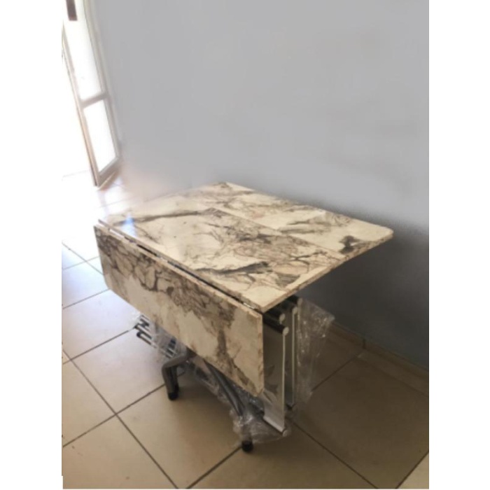 Kare  Katlanır Mermer Desenli Masa Sandalye