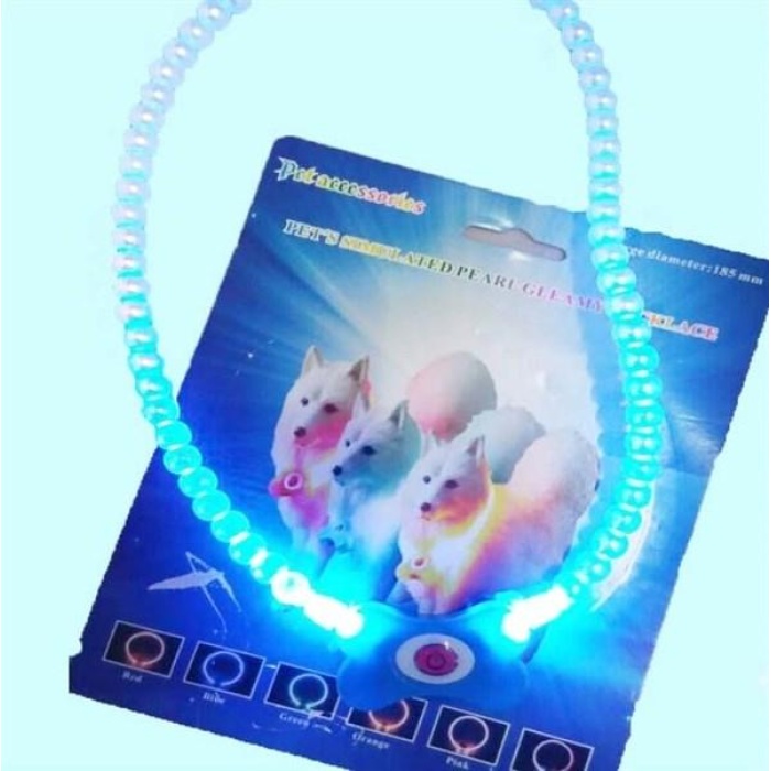 BUFFER® Mavi Renk Neon Led Işıklı Kedi Köpek Kolyesi (18,5 cm)