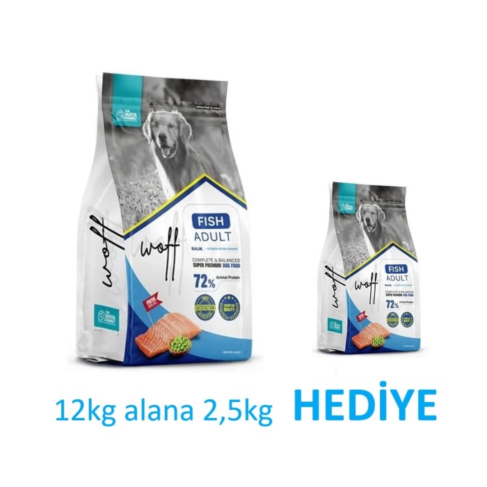 Woff  Yetişkin Köpek Maması  - Woff Adult Fish 12kg Alana 2,5kg HEDİYE
