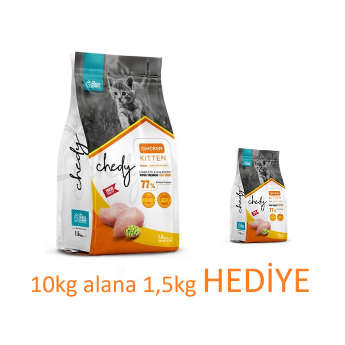 Kedi Maması Chedy Kitten Tavuk- 10kg alana 1.5kg HEDİYE