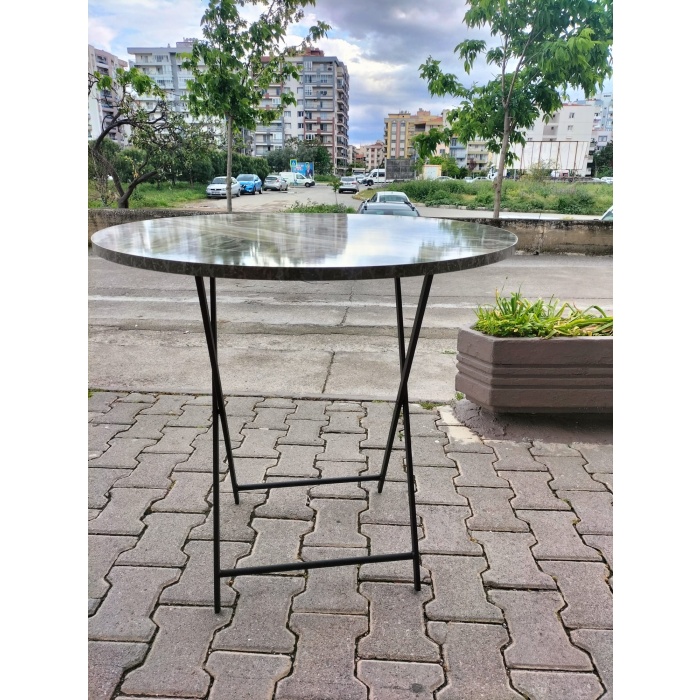 Katlanır 80 cm Gri Mermer Desenli Masa