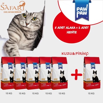 PAW PAW YETİŞKİN KUZU & PİRİNÇ KEDİ MAMASI 15 KG 5 ADET ALIMDA + 1 ADET HEDİYE