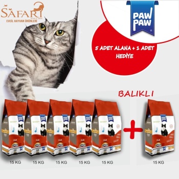 PAW PAW YETİŞKİN BALIKLI KEDİ MAMASI 15 KG 5 ADET ALIMDA + 1 ADET HEDİYE