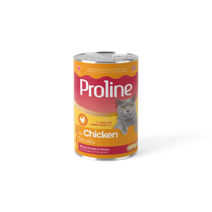 Proline Tavuklu Sos İçinde Et Parçacıklı Konserve Yetişkin Kedi Maması 400 gr 12li