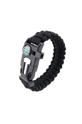 9595 Pusulalı & Magnezyum Çubuklu Paracord Bileklik Siyah