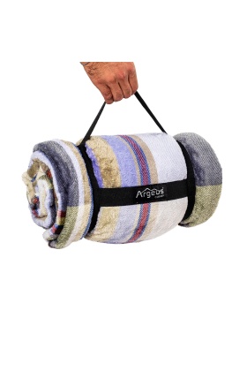 Peluş Polar Kamp Battaniyesi - Haki Ekose - Acil Durum Battaniye - Argeus Camp