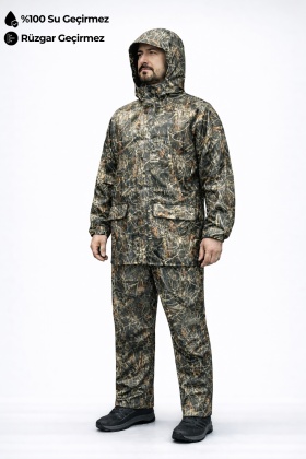Alt Üst Takım Yağmurluk - Avcı Yağmurluk - Orman Desenli - %100 Su Geçirmez