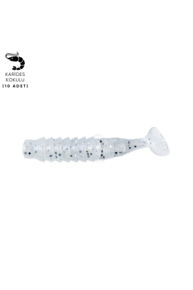 Silikon Kurt Yem - 1,5g 45mm - Fishack - 10 Adet - Simli Beyaz - Karides Kokulu