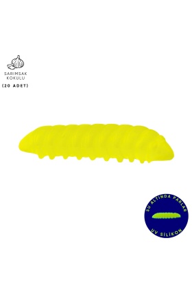Silikon Kurt Yem - Fishack - 35mm - Sarımsak Kokulu - 20 Adet - Fluo Green - UV - Trout Bait