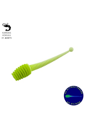 Silikon Kurt Yem - 2,1g 70mm - Fishack Wormix - 1 Adet - Yeşil/Beyaz - Karides Kokulu