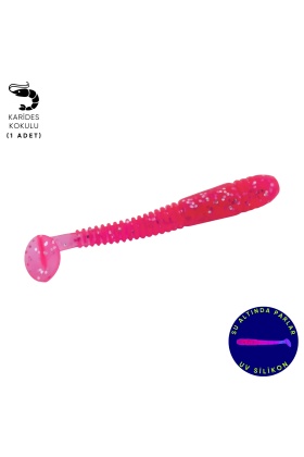 Silikon Kurt Yem - 1,1g 55mm - Fishack Wormix - 1 Adet - UV - Pembe - Karides Kokulu