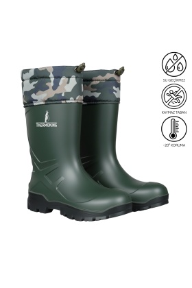 Konçlu PU Kısa Avcı Çizmesi - Su Geçirmez - Kaymaz Taban - Thermoking - Balıkçı Çiftçi Çizme