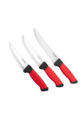 Mutfak Bıçağı - Lazoğlu - 3lü Set - El Yapımı - Kesme - Doğrama - Silikon Saplı