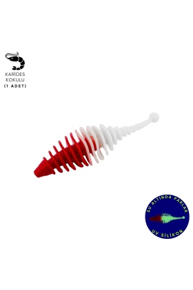 Silikon Kurt Yem - 3g 65mm - Fishack Wormix - 1 Adet - Kırmızı/Beyaz - Karides Kokulu