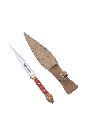 Çift Ağızlı Çerkez Bıçağı - Deri Kılıflı - Epoksi Sap - Kırmızı