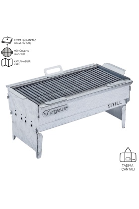 Katlanabilir Ayaklı Portatif Mangal - Paslanmaz - Argeus - Büyük - Taşıma Çantalı