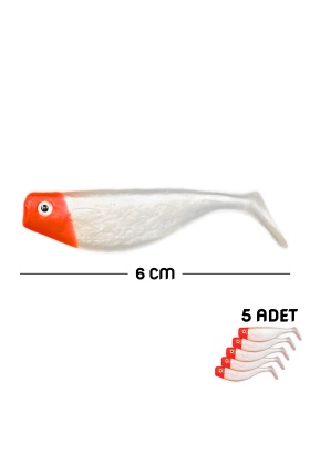 Silikon Balık Yem - DFT - 6cm - Kırmızı/Beyaz (141-3017) - 5li Paket