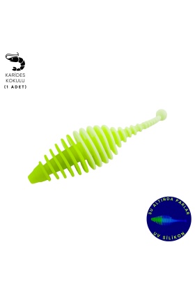 Silikon Kurt Yem - 3g 65mm - Fishack Wormix - 1 Adet - Yeşil/Beyaz - Karides Kokulu