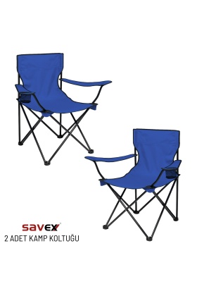 2 Adet Katlanır Kamp Sandalyesi - Piknik Plaj Sandalyesi - (DY.001) - Lacivert - Taşıma Çantalı