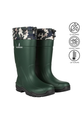 Konçlu PU Uzun Avcı Çizmesi - Su Geçirmez - Kaymaz Taban - Thermoking - Balıkçı Çiftçi Çizme