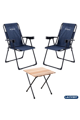 2 Adet Katlanır Kamp Sandalyesi ve Masa Seti - Rest - Lacivert - 130 KG Taşıma