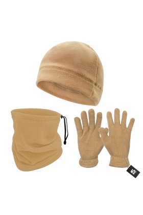 3lü Kışlık Set Polar Bere, Eldiven, Boyunluk -  Warm - Kum - (SBLN.008)