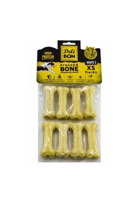 Delibon Deri Pres Kemik Köpek Ödülü Beyaz 7 Cm (8li)