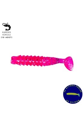 Silikon Kurt Yem - 1,5g 45mm - Fishack - 10 Adet - UV Silikon - Pembe - Karides Kokulu