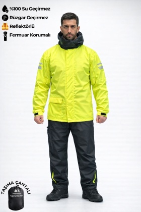 Alt Üst Takım Yağmurluk - Premium Motorcu Yağmurluk - Sarı/Siyah - %100 Su Geçirmez