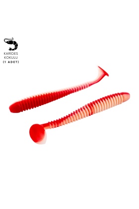 Silikon Kurt Yem - 4,2g 105mm - Turna/Levrek Silikonu - 1 Adet - Kırmızı/Beyaz - Karides Kokulu