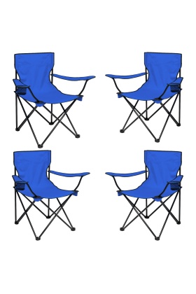 4 Adet Katlanır Kamp Sandalyesi - Piknik Plaj Sandalyesi - (DY.001) - Mavi - Taşıma Çantalı