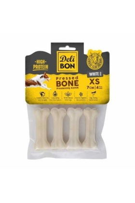 Delibon Deri Pres Kemik Köpek Ödülü Beyaz 7 Cm (4lü)