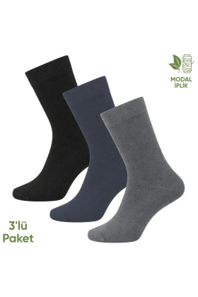 Modal İplik Erkek Soket Çorap - 3 Çift - Dikişsiz - Atlas - 18002 - Set 4