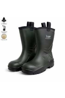 PU Kısa Çizme - İçi Yünlü -  Kaymaz Taban - Alaska - Haki