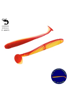 Silikon Kurt Yem - 4,2g 105mm - Turna/Levrek Silikonu - 1 Adet - Kırmızı/Sarı - Karides Kokulu