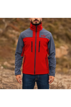 Su ve Rüzgar Geçirmez Softshell Mont - Lemigo - Kırmızı-Gri