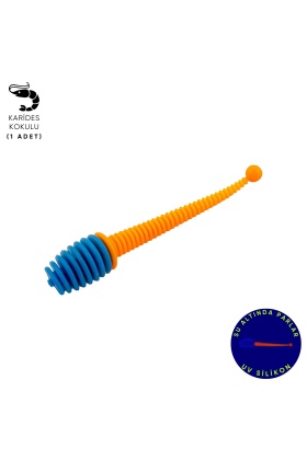 Silikon Kurt Yem - 2,1g 70mm - Fishack Wormix - 1 Adet - Mavi/Turuncu - Karides Kokulu