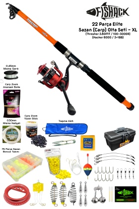 Fishack 23 Parça Elite Sazan (Carp) Olta Seti XL - 3.60MT / 100-300GR