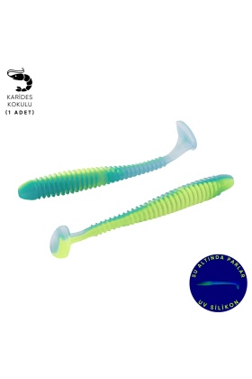 Silikon Kurt Yem - 4,2g 105mm - Turna/Levrek Silikonu - 1 Adet - Mavi/Yeşil - Karides Kokulu